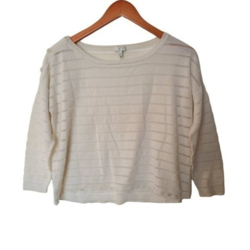 Joie Lux Double Stripe Kathryn Sweater Wool Blend Ivory L Large